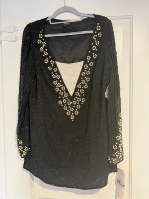 Papell Studio Silk Beaded Mini Cocktail Dress Black Size Small Embellished NWT thumbnail 2
