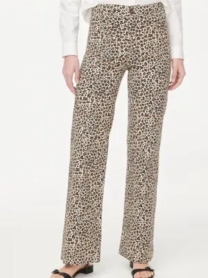 J. Crew Lizzie Leopard Print High‎ Rise Wide Leg Pants Tan Black 30 Chino thumbnail 2
