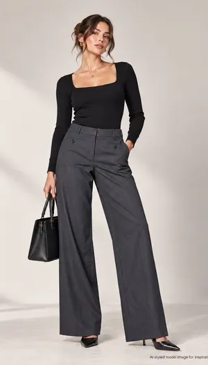 Ann Taylor LOFT Ann Pants Womens 10 Black Pinstripe Wide Leg Career Trouser thumbnail 1