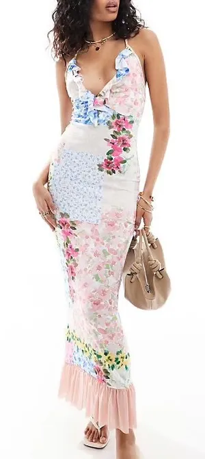 ASOS strappy ruffle patchwork dress thumbnail 1