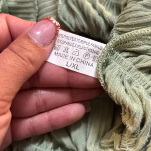 Sage Ribbed Tiered Crop Top with ruffle trim spaghetti strap Size L runs small thumbnail 3