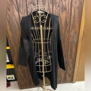 Zara black faux leather elbow open cardigan size medium thumbnail 11