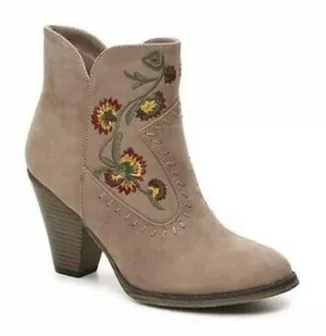 MIA Tan Ankle Booties with Floral Embroidery thumbnail 1