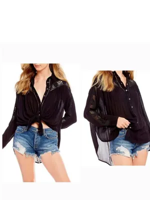 Free People Katie Bird Buttondown Boho Top thumbnail 4