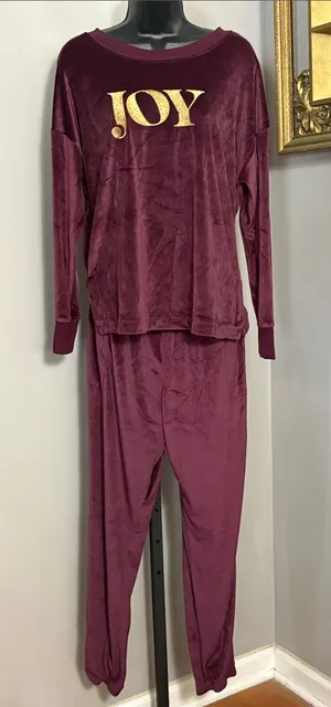 Joyspun Medium Plush Burgundy "JOY" Pajama Set thumbnail 1