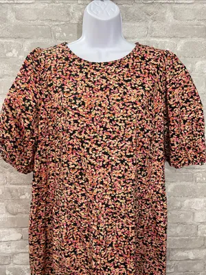 H&M Black Floral Midi Dress with Pink and Cream Accents thumbnail 2