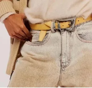 Free People Billie Leather Belt Yellow Size S/M Asymmetric Buckle Western NWOT thumbnail 1