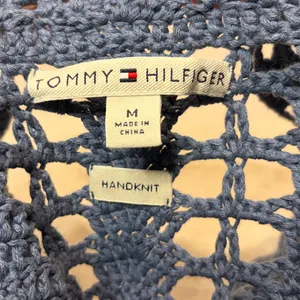Tommy Hilfiger Vintage Handknit Blue Open Front Knit Cardigan Buttons Size M thumbnail 3