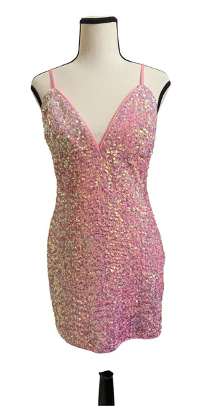Lulu’s Pink Sequin Spaghetti-Strap Mini Dress thumbnail 1