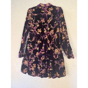 DEAR JOHN Dress Womens XS Purple Velvet Floral Shirt Dress Fairy Witchy‎ Boho thumbnail 2