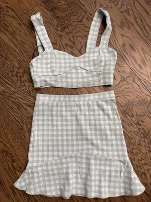 Forever 21 Gingham Mint Green Cotton-Blend Midi Skirt - Women's size small. thumbnail 1