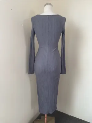 wild fable Ribbed Square-Neck Long Sleeve Maxi Dress - Gray thumbnail 3