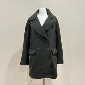 Vince Camuto Dark Olive Green Double Breasted Wool Blend Peacoat Coat Sz Medium thumbnail 3