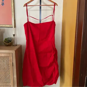 J.Crew Collection Side-Ruched Dress Stretch Linen-Viscose Blend Red Plus Size 24 thumbnail 2