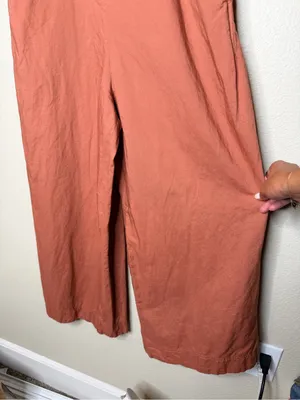 UNIQLO Terracotta Linen Blend Wide Leg Jumpsuit Square Neck Minimalist Small thumbnail 5