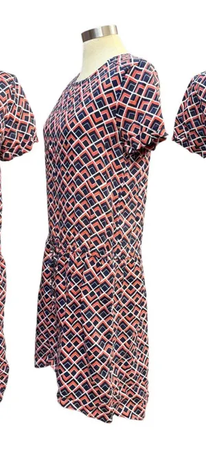 Caslon M Colorful 100% Linen Hi-Lo Shift Dress Navy Mod Geometric Print Summer thumbnail 1