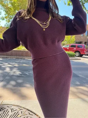 Free People Hailee Sweater Skirt Set in Vintage Wine S thumbnail 8