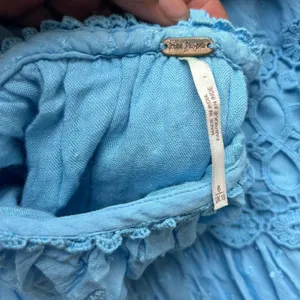 Free People Boho Blue Puff Sleeve Mini Dress Size 6 thumbnail 8