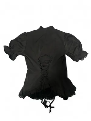 Black ruffle blouse with a lace up corset back thumbnail 5