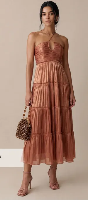 Few Moda NWT o.p.t East Dress size XL Rust Cowboy Copper midi pleated thumbnail 1