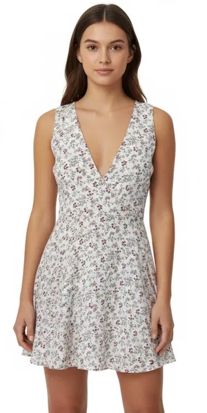 Miss Me Floral Lace-Up Back Skater Mini Dress Blue V-Neck Size M thumbnail 1