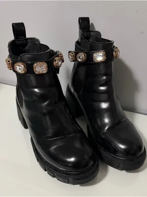 Steve Madden Black Leather Ankle Boots with Crystal Embellished Strap thumbnail 1