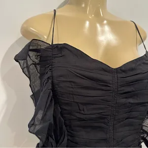 H&M Ruffle Pleated Cami Tank Top Sz M Black Shirt Smocked thumbnail 2