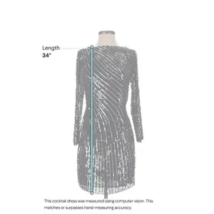 Mac Duggal Sequin Cocktail Dress Womens 0 Black Silver Glam Holiday NYE New Year thumbnail 5