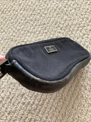 Gucci Black Canvas Zippered Pouch Bag Mini Metal Logo Plate Cosmetic GUC thumbnail 3