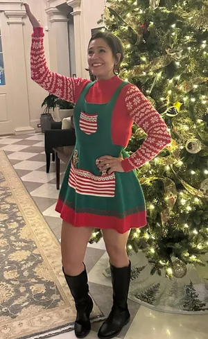Ugly Christmas Sweater Dress Gingerbread Candycane Fair Isle Red Green size M thumbnail 6