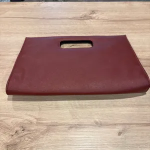 Burgundy‎ Saffiano Textured Oversized Cut Out Handle Clutch Maroon Evening Bag thumbnail 2