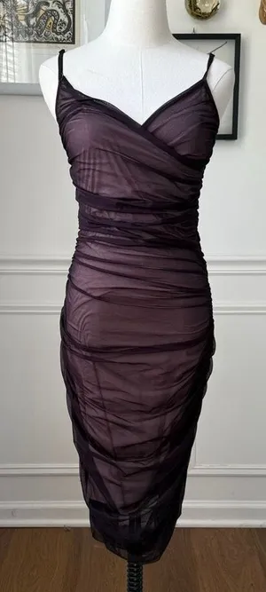 Kookai Ruched Midi Cocktail Homecoming Dress Deep Purple $120 2 thumbnail 1