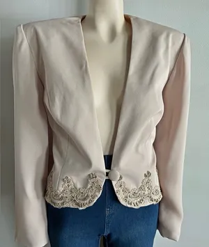 Vintage Jill Paige Beaded Blazer Champagne Embroidered Formal Jacket M-L thumbnail 1