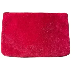 Ipsy Small Cosmetic Bag Bright Pink Gold Zipper Textured Hair FLAWED‎ 7"x4.5" thumbnail 4
