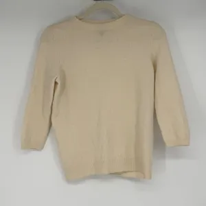 Talbots Pure‎ Cashmere Sweater Cream Ivory Crew Neck 3/4 Sleeve Womens Medium thumbnail 1
