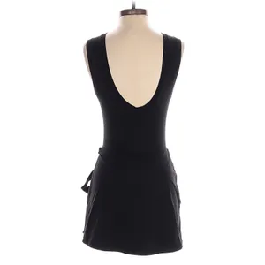 Black Sleeveless Wrap Tie Romper Skort Mini Dress Minimalist Y2K thumbnail 3