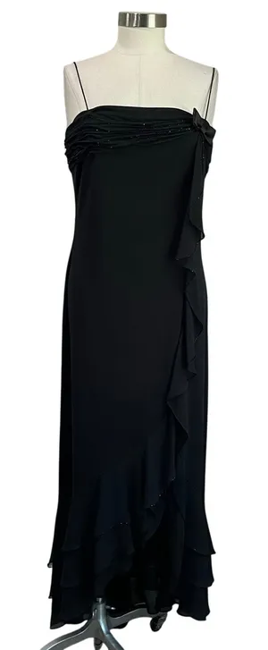 Y2k DressBarn Collection Black Ruffled‎ Bow Sequin Asymmetric Maxi Dress Sz 10 thumbnail 1