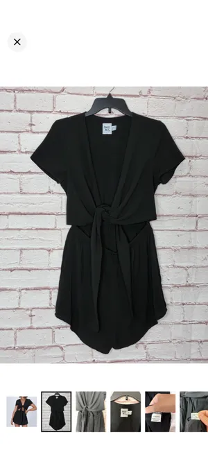 Princess Polly Pure Rhythm Playsuit Black Size 8 NWOT. Open front, tie under bust, open torso. Loose fit shorts, stretchy waist. 13” rise 17-18” bust thumbnail 2