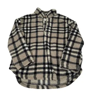 Koolaburra by UGG Plaid Sherpa Pullover Quarter Zip‎ Fleece Tan Black Large thumbnail 1