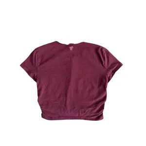 Aritzia TNA Burgundy Ruched Side Crop T-Shirt Medium Cotton Stretch thumbnail 4
