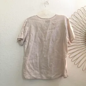 FLAX Jeanne Engelhart Woven Linen Short Sleeve Boho Tunic Shirt Top Blouse Lagenlook Cream Beige - S #cottagecore #hippie #bohemian #indie #hipster Measurement in pics thumbnail 2