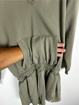 Natural Life Charlie V-Neck Hooded Cotton Green Pocket Romper Sz M thumbnail 6