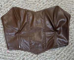 Princess Polly Brown Faux Leather Corset Top Strapless Bustier Night Out Size 6 thumbnail 1