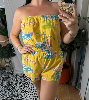 Kimchi Blue Palm Beach Strapless Playsuit Romper Yellow Size Medium 80s thumbnail 1