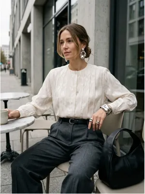 Vintage 80s 90s Axiom Cream Jacquard Pleated Blouse 8P thumbnail 1