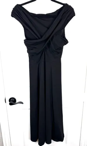 ASOS Black Off Shoulder Wrap Front Midi Dress Size US 6 thumbnail 1