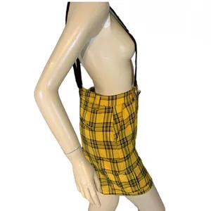 Hot Topic Yellow & Black Plaid Pleated Front Cargo Suspender Shorts (S) thumbnail 5