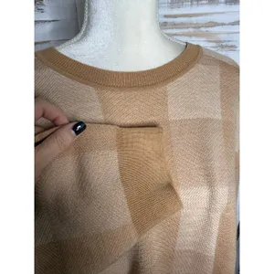 MADEWELL Women's XL Merinol Wool Windowpane Plaid Pullover Sweater Camel Tan thumbnail 14