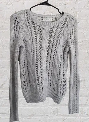 Grey Abercrombie & Fitch Women's Open Cable Knit Sweater Size XS thumbnail 1