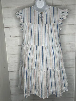 NWOT August Sky Striped Womens Mini Tiered Flutter Sleeve Dress Size Medium thumbnail 5